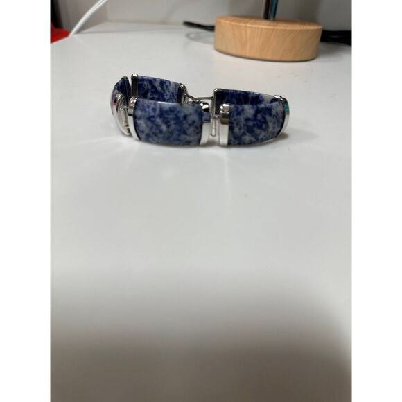 Sterling Silver Faceted Blue Sodalite Link Bracelet 7.5" 20.7mm - Picture 3 of 3